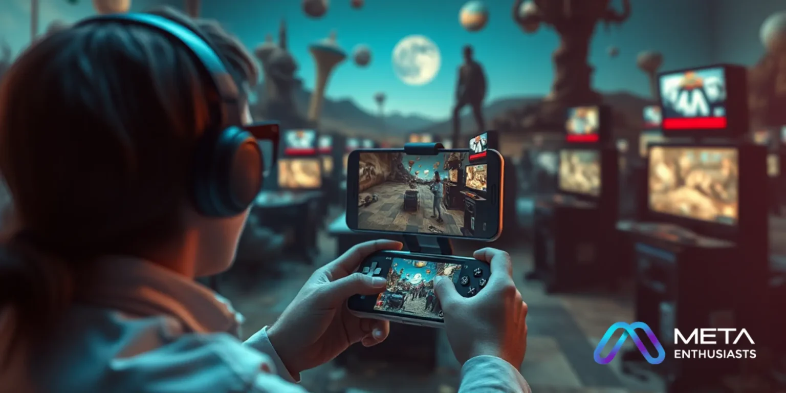 a boy playing an augmented reality game using portable play station.
